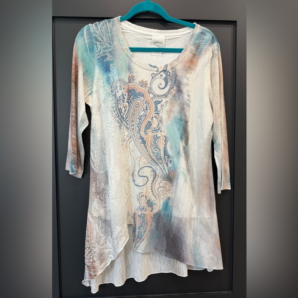 Fleur de Lis Multicolor Paisley Women's Tunic Top Size M